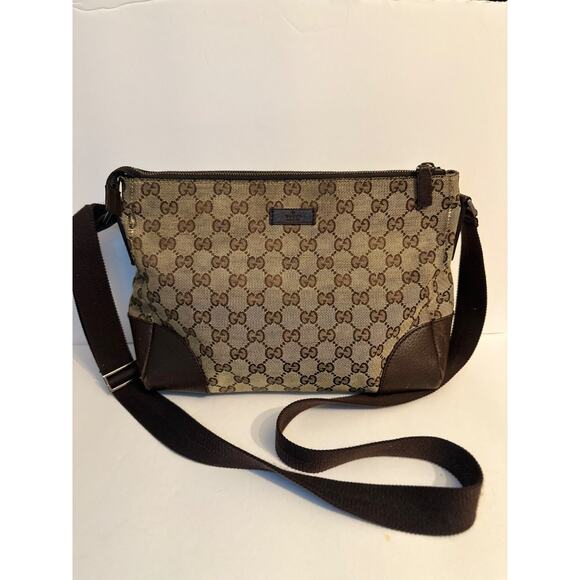 Gucci GG Monogram Canvas Leather Shoulder Bag Made in Italy Authentic Pre-Owned - Picture 1 of 14